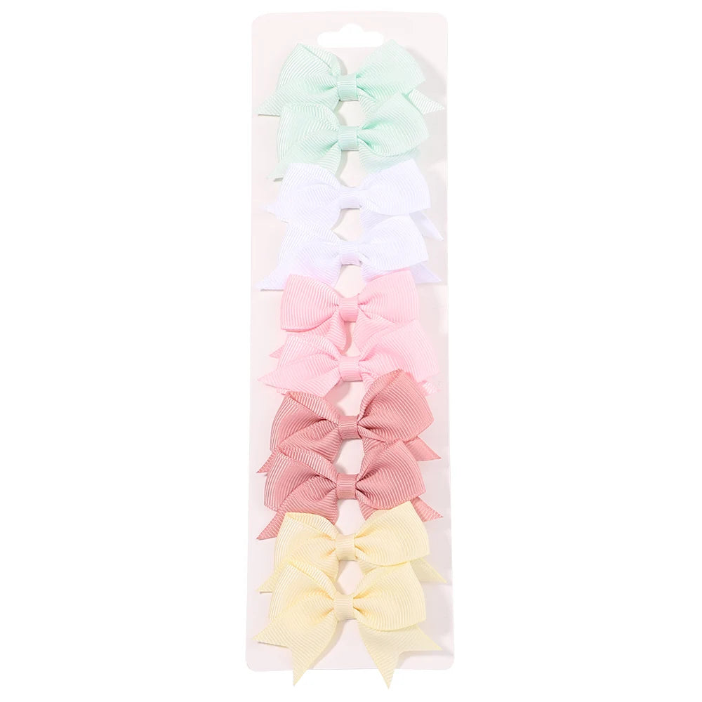 10Pcs/5 Set Solid Color Kids Bows Hair Clips for Baby Girls