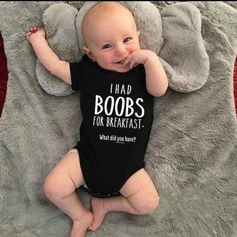 'I Had Boobs for Breakfast What Did You Have?' Short-Sleeve Graphic Bodysuit