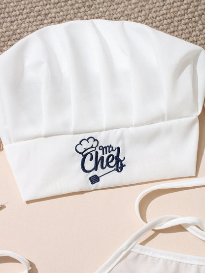 2Pcs Embroidered Apron and Chef Hat