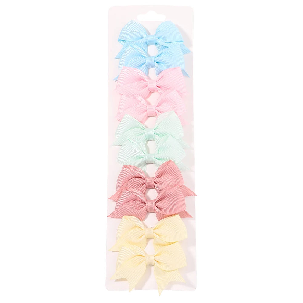 10Pcs/5 Set Solid Color Kids Bows Hair Clips for Baby Girls