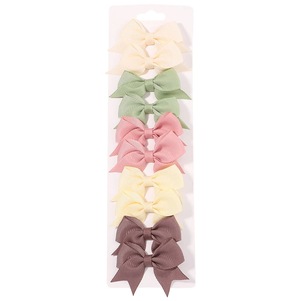 10Pcs/5 Set Solid Color Kids Bows Hair Clips for Baby Girls