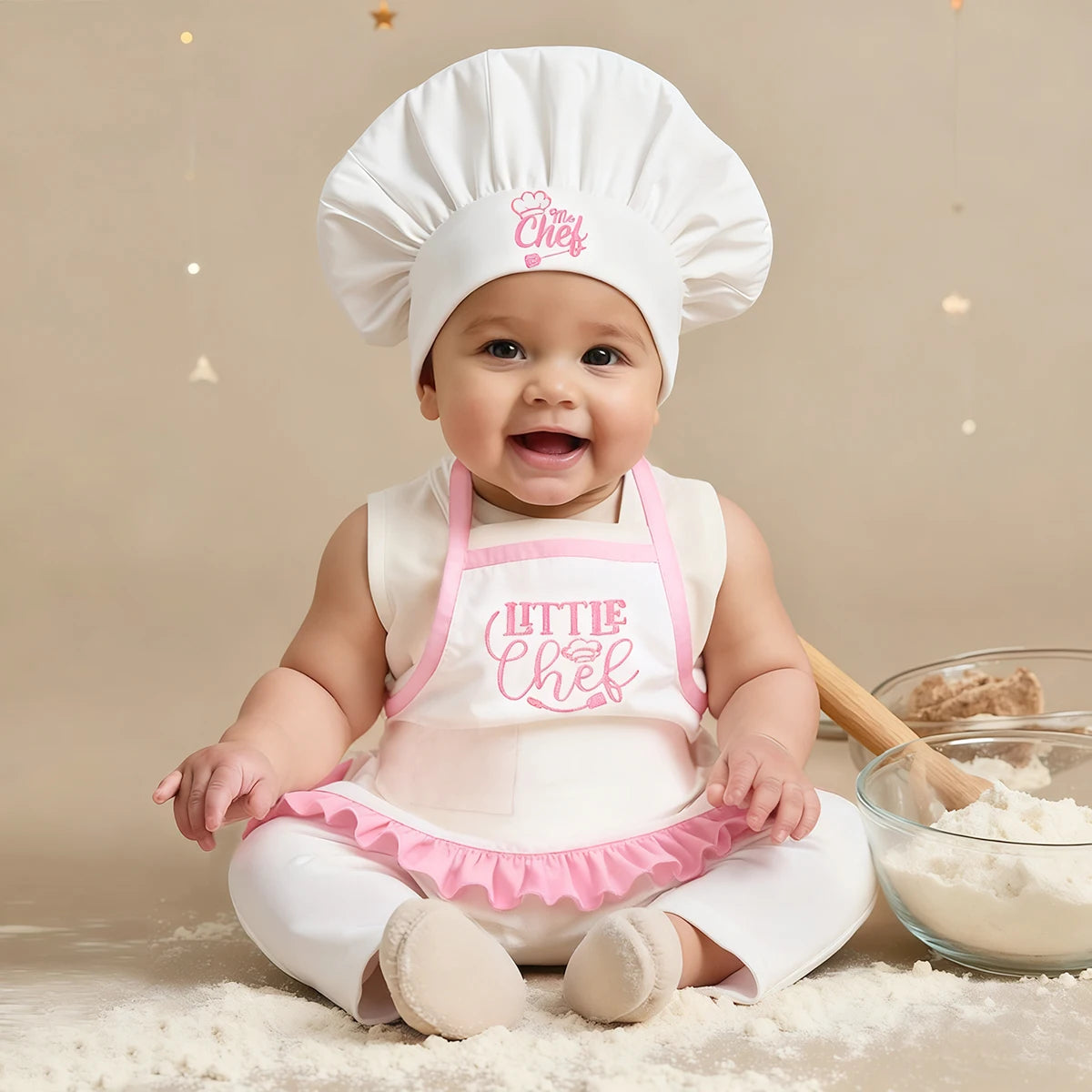 2Pcs Embroidered Apron and Chef Hat
