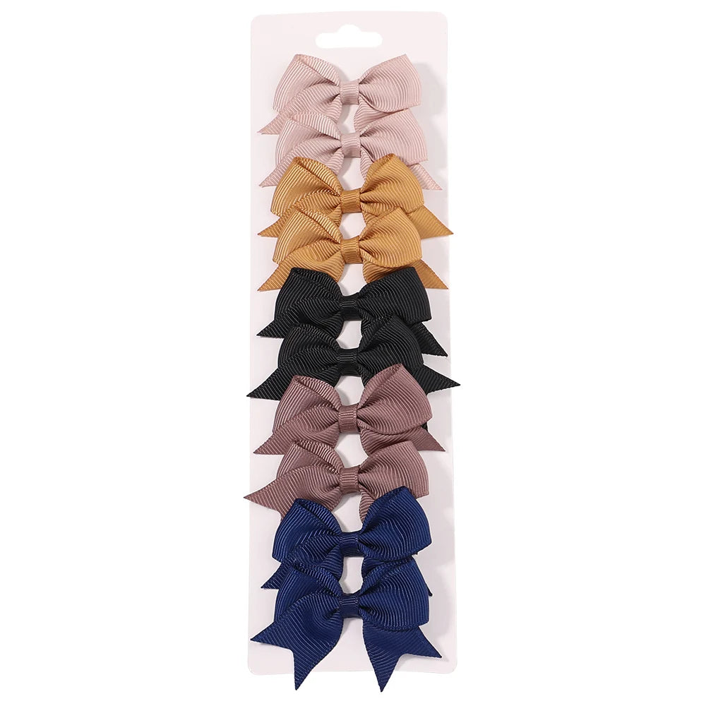 10Pcs/5 Set Solid Color Kids Bows Hair Clips for Baby Girls