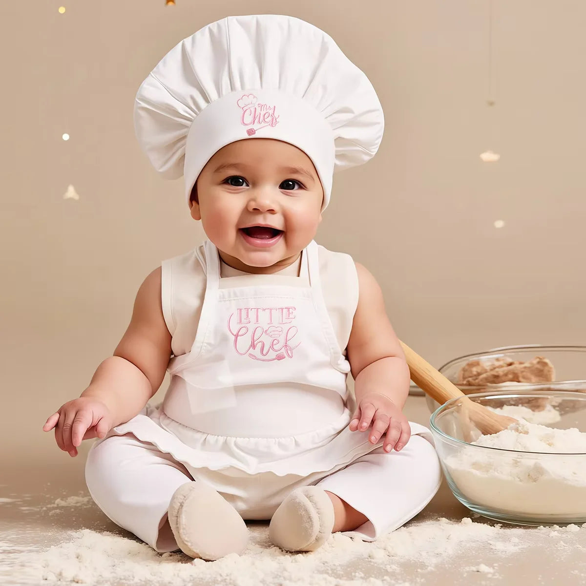 2Pcs Embroidered Apron and Chef Hat