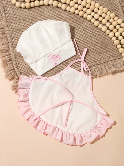 2Pcs Embroidered Apron and Chef Hat
