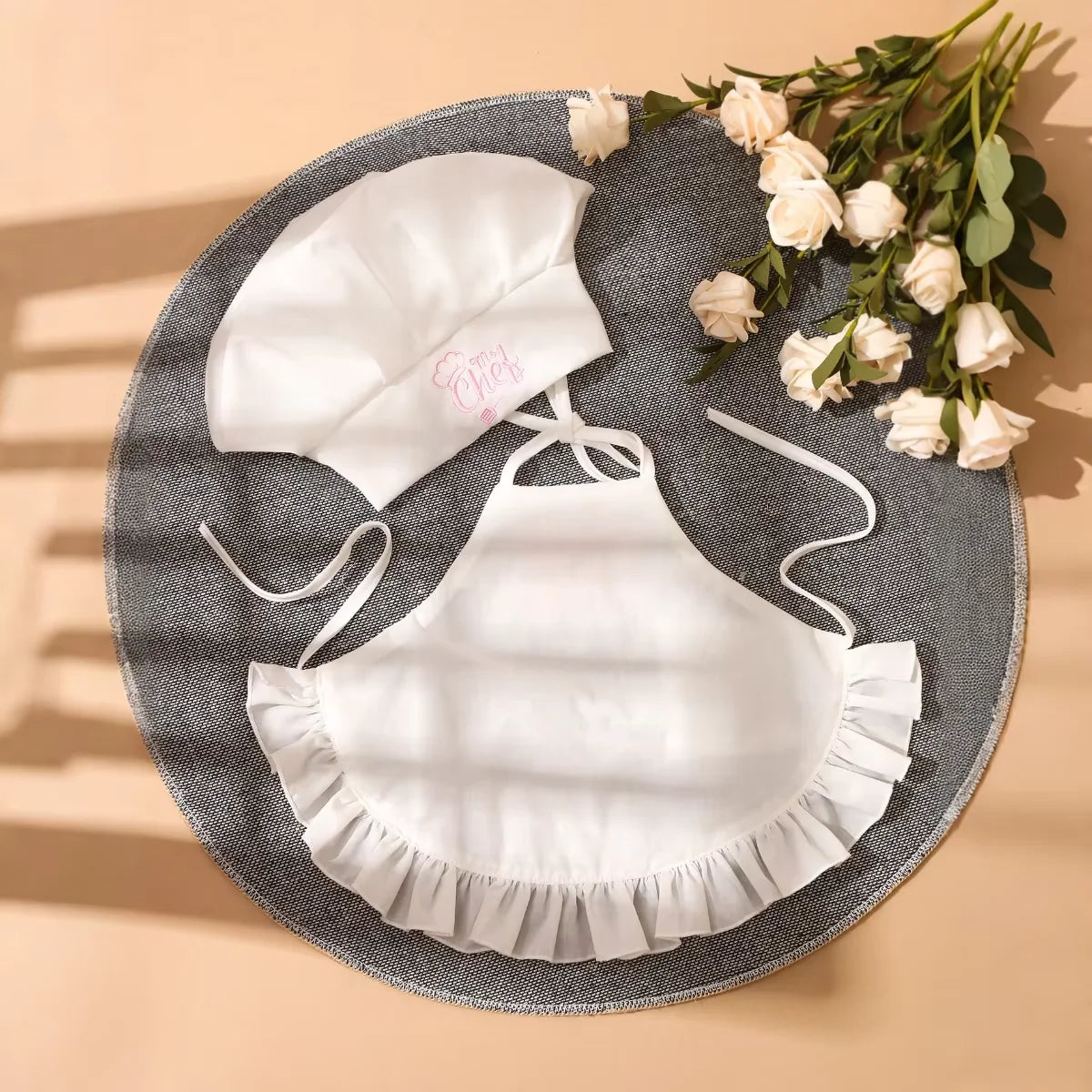 2Pcs Embroidered Apron and Chef Hat