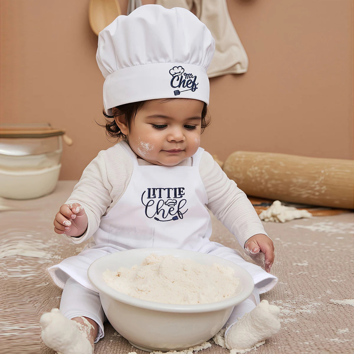 2Pcs Embroidered Apron and Chef Hat