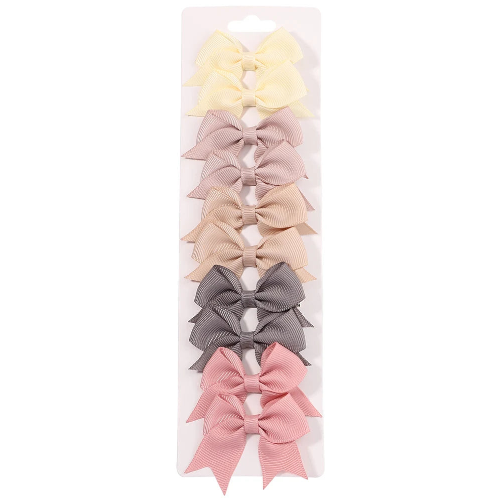10Pcs/5 Set Solid Color Kids Bows Hair Clips for Baby Girls
