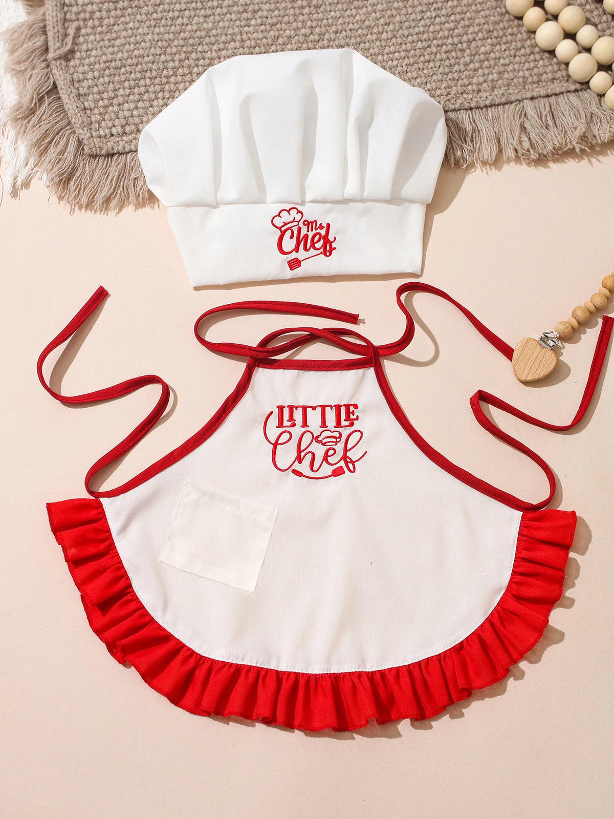 2Pcs Embroidered Apron and Chef Hat
