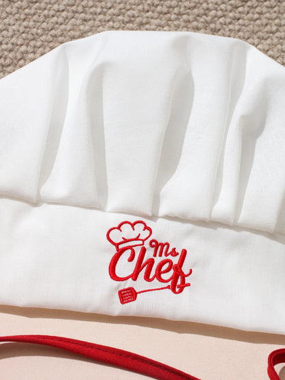 2Pcs Embroidered Apron and Chef Hat