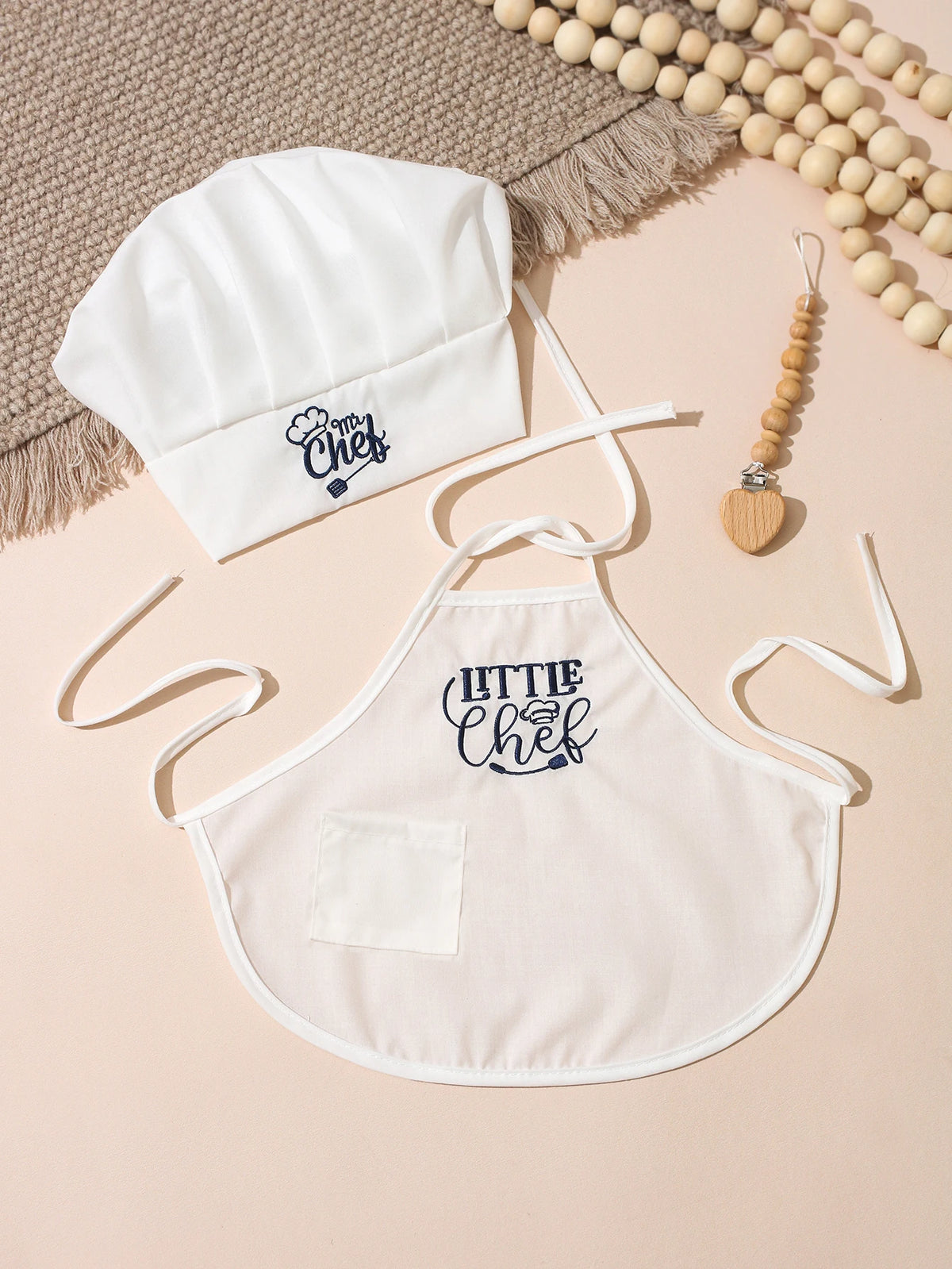 2Pcs Embroidered Apron and Chef Hat