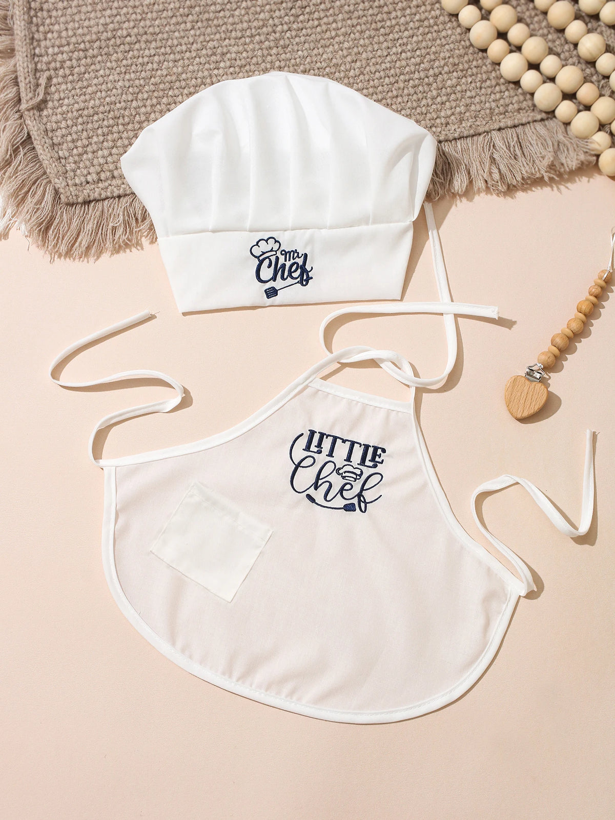 2Pcs Embroidered Apron and Chef Hat